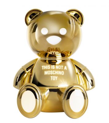 Goldene Toy Moschino Bär Tischleuchte von Kartell, glänzende Designerlampe in Bärenform für Kinderzimmer und Wohnraum.